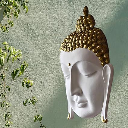 Shawshank 3 Feet Buddha Face Wall Hanging Mural Showpiece for Home Entrance Decor, Office, Study Room - Idol Statue Shri Buddha face Wall Mount(white)