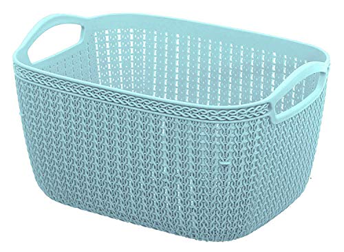 Kuber Industries Q-5 Unbreakable Plastic 2 Pieces Multipurpose Medium Size Flexible Storage Baskets/Fruit Vegetable Bathroom Stationary Home Basket With Handles (Light Blue & Grey), Rectangular