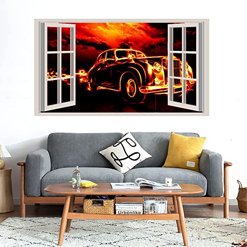 GADGETS WRAP Printed Wall Decal Sticker Fake Window Style Decal (90cm x 50cm) - fire car