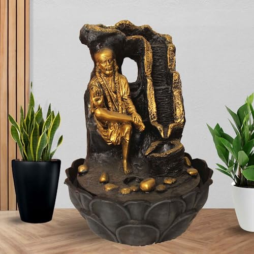 Art N Hub Saibaba Home Decorative Water Fountain Best Home and Office Inauguration Gift Items | Built (27 x 27 x 39 CM | Brown Golden)