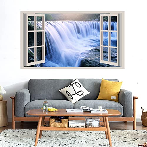 GADGETS WRAP Printed Wall Decal Sticker Fake Window Style Decal (90cm x 50cm) - Waterfall Top