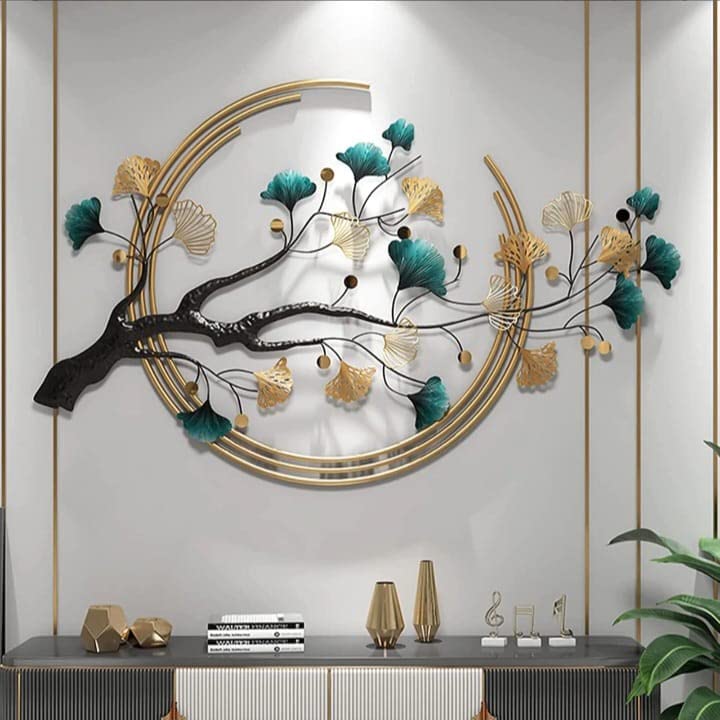 ULTRA SHINE HOME DECOR 3D Metal Art Tree Leaf Wall Hanging Sculptures for Modern Home Decoration, Bedroom, Living Room, Hotel & Restaurant (52 x 28 Inch)