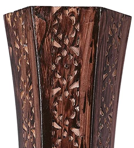 Spanglers Wooden Floor Flower Vase with Beautiful Cutting Design Brown 24 Inch