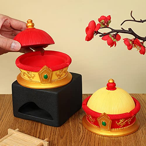 MYADDICTION Chinese Ashtray with Lid Resin Crafts Sculpture for Home Decoration Men Gift Yellow B