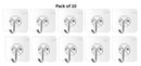 Self Adhesive Wall Hooks, Heavy Duty Sticky Hooks for Hanging 10kg (max), Waterproof Transparent Hooks for Wall (Pack of 10)