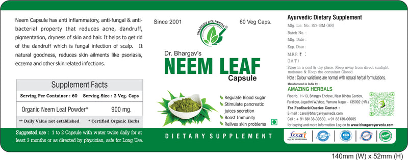 Dr.Bhargav's Madhu Jeevan Ras 500 ml & Neem Leaf 60 Capsule