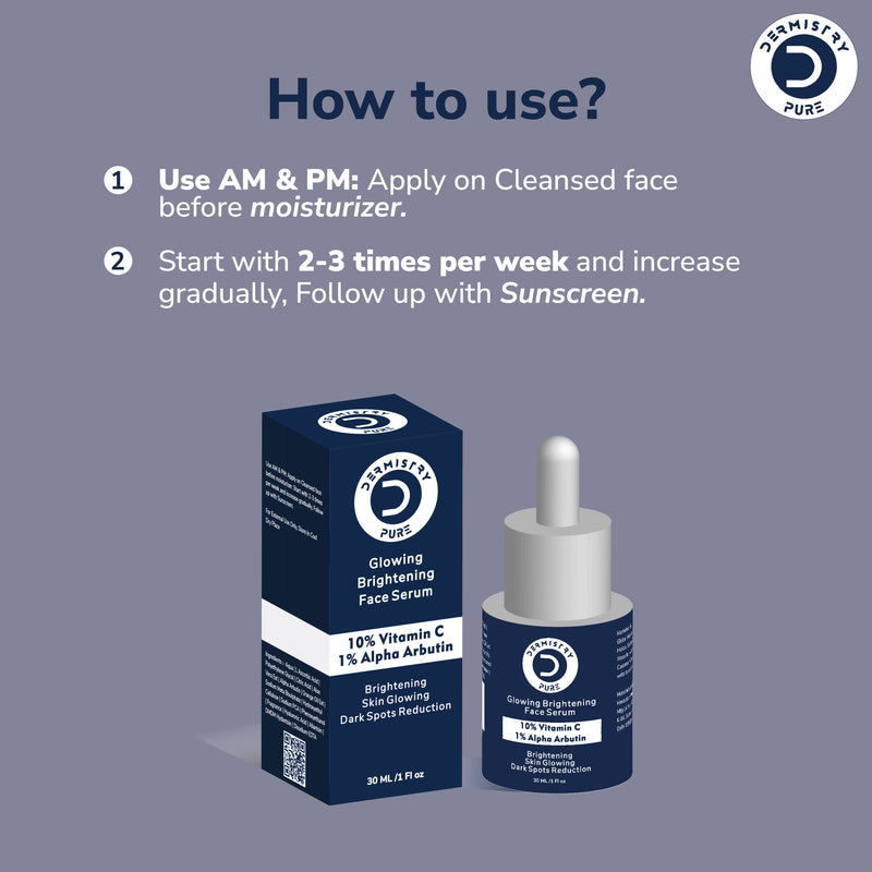 Dermistry 10% Vitamin C 1% Alpha Arbutin Skin Whitening Lightening Brightening Instant Glowing Fairness Face Serum for Removes Pigmentation Dark Spots Correcting Skin Radiance Repair Sun Damage 30ml