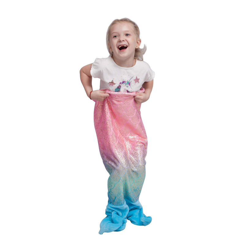 Kids Mermaid Tail Blanket,Plush Soft Flannel Fleece All Seasons Sleeping Blanket Bag,Rainbow Ombre Glittering Fish Scale Design Snuggle Blanket,Best Gifts for Girls,17"Ã—39"