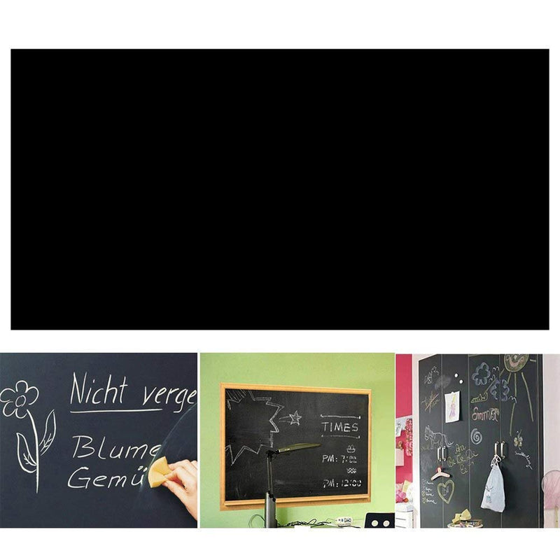 KaaHego Matt Vinyl Black Board Wall Stickers for Kids Room with 6 Dustless Colourful Chalk and 1 Wooden Duster,Blackboard Size 2x6ft (Black)