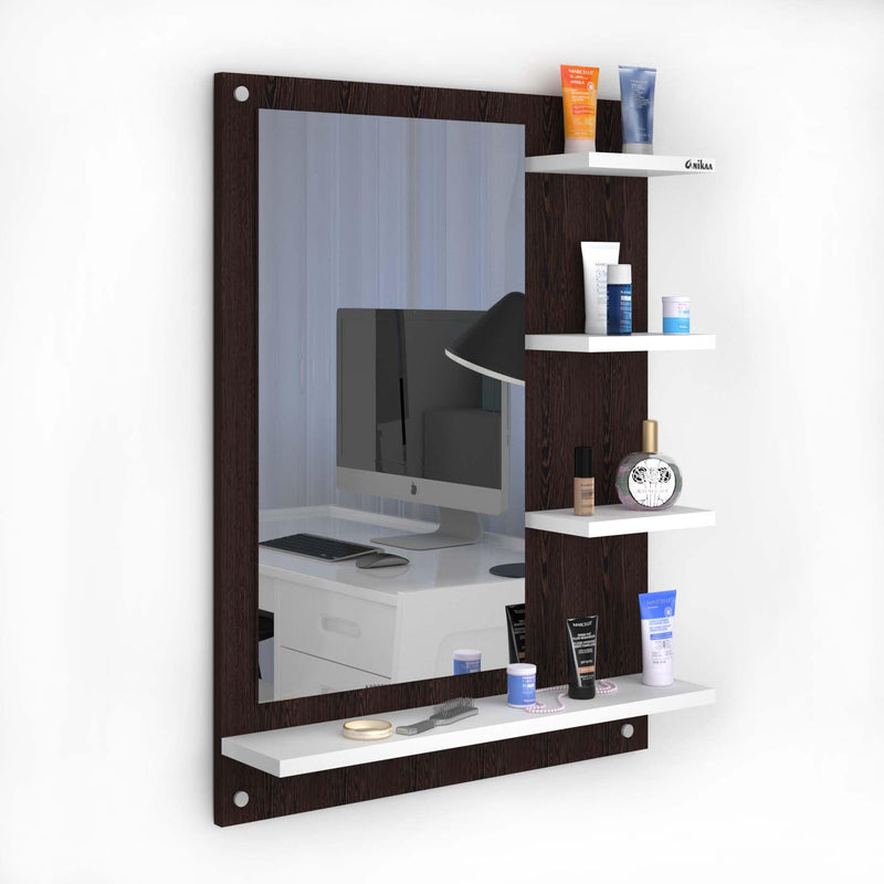 Anikaa Mavis Wall Mounted Dressing Mirror with Shelf for Living Room Bedroom (Wenge/White)