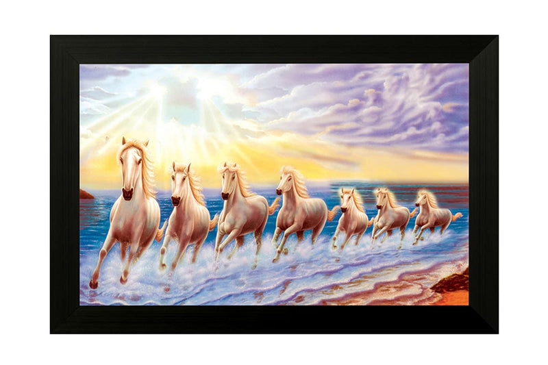 Saf 1 Art of Creations Vastu Seven Running Horses UV Textured Framed Digital Reprint 14 Inch X 20 Inch Painting