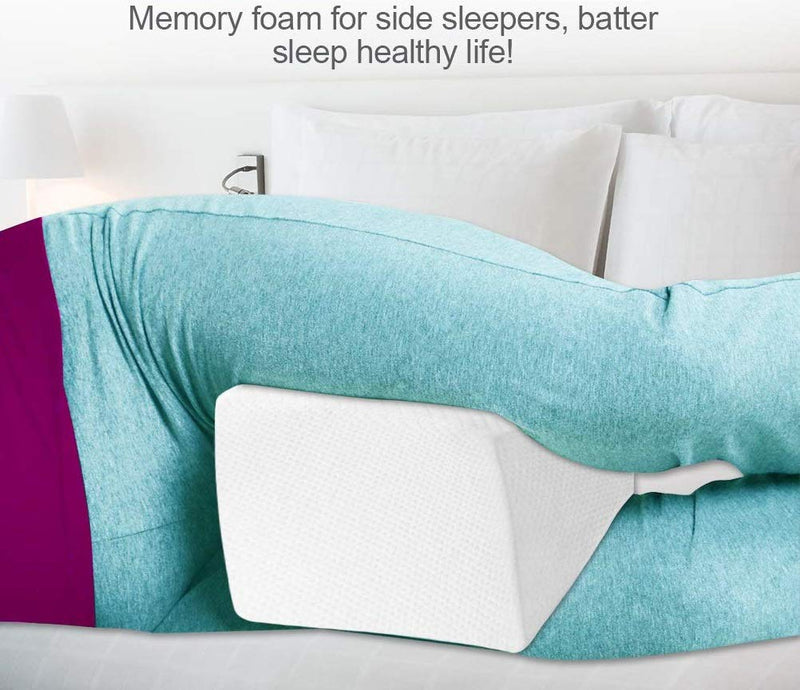 Orthopedic Memory Foam Knee Pain Pillow for Sciatica Relief,Back Pain,Leg Pain, Pregnancy,Hip and Joint Pain Knee Pain Pillow With Removable Leg Strap With pillow cover Jersey Cotton(9.5"L x 8"W x4"H)