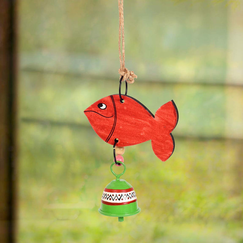 Aakriti Art Creations Handpainted Red Fish Wind Chimes for Home Decorative