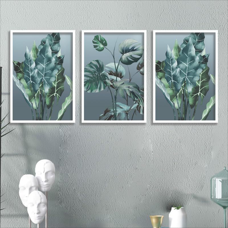 SAF paintings Set of 3 Green Tropical Leaves Wall Painting for Home Decoration SA-WHITEMX33503