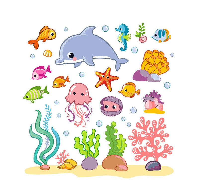 Decor Kraft Sea Animals Wall Sticker & Decal,Size- 38 Cm X 40 Cm,Animals