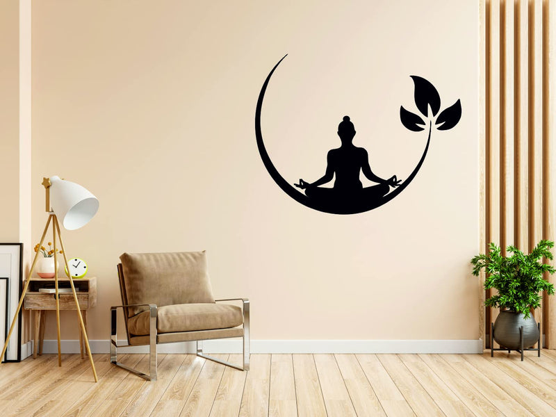 Kaushiki Wall Vinyl Religious Meditating Buddha Wall Sticker Black Colour (117 x 100 cm) Desg - 64