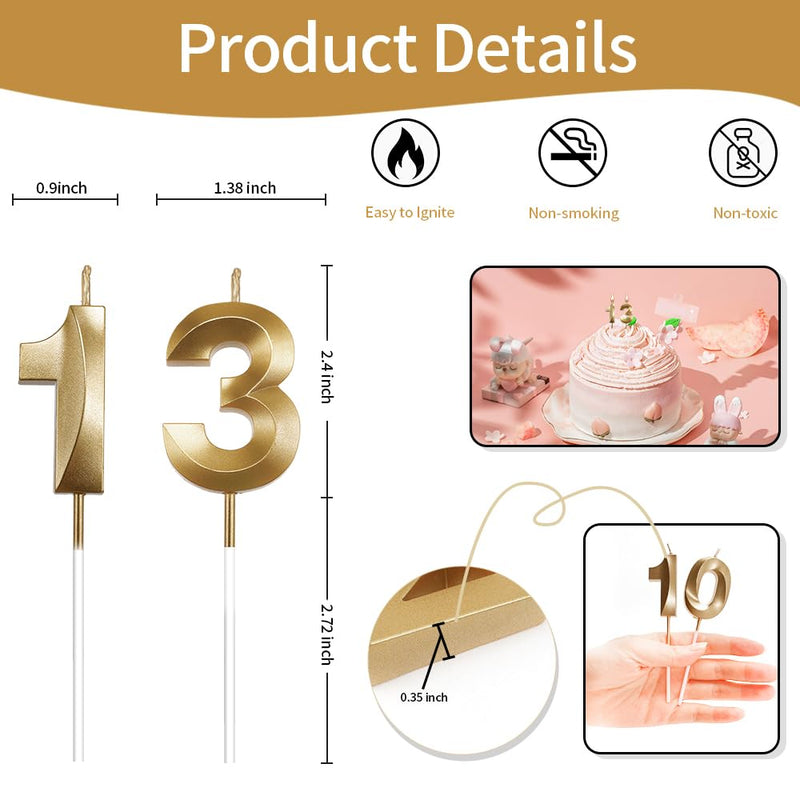 13 Candle Birthday Number Candles 13 Birthday Candles for Cake Birthday Candles Numbers 13 Champagne Gold 3D Design Numeral Candle for 13th 31th Birthday Anniversary Wedding Party Cake Decorations