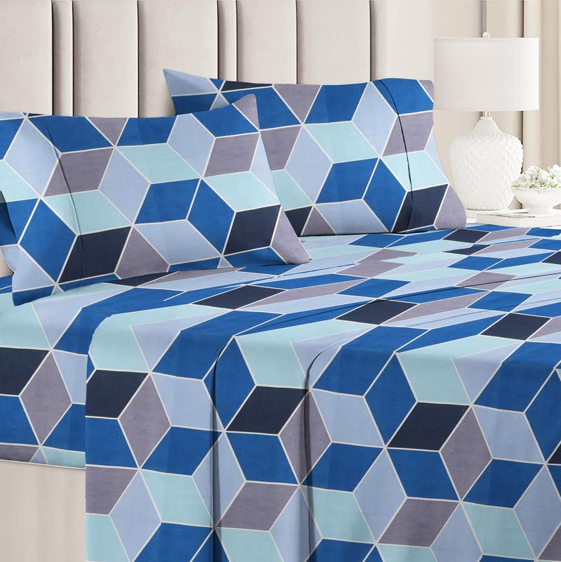 BSB HOME String Fashion Home Furnishing 160 Tc Glace Cotton Football Printed Grey & Blue Bedsheet for Double Bed with 2 Pillow Regular Size Pillow Covers