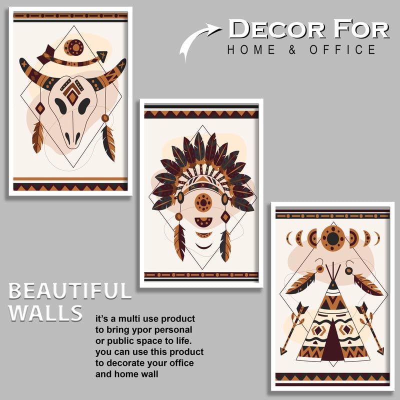 SAF paintings Set of 3 Abstract Boho modern art design Premium white Framed Bohemian wall painting for for Wall, Home and Living Room Decoration 80 cms x 34.29 cms COMBO-2091-K3