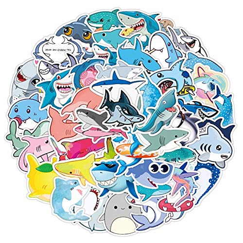 iDream Self-Adhesive Shark Theme Car DIY Waterproof Stickers for Suitcase Laptop Bicycle Helmet (Set of 50) (Multicolour)