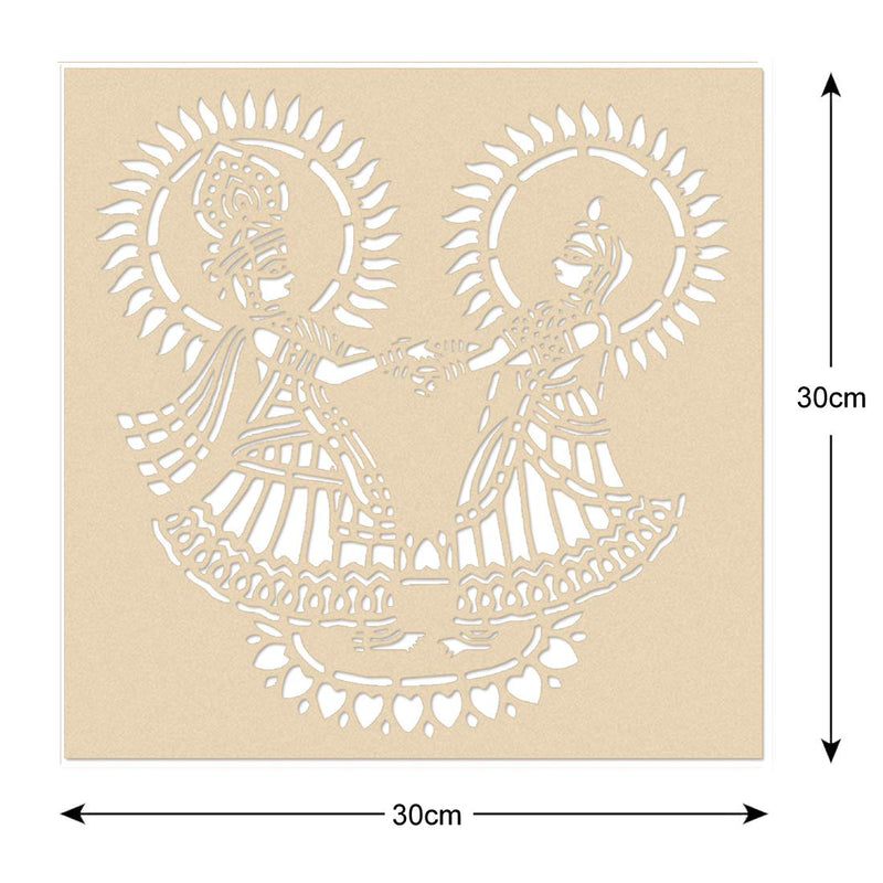 Incredible Gifts India Diwali Rangoli Stencil for Floor Decoration - Radha Krishna (30cm x 30cm, Wood, Brown)