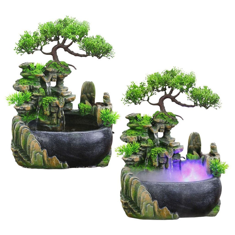 CALANDIS® Table Fountain Rockery Landscape Bonsai Statue Spray Water Fountain No Fog | Resin