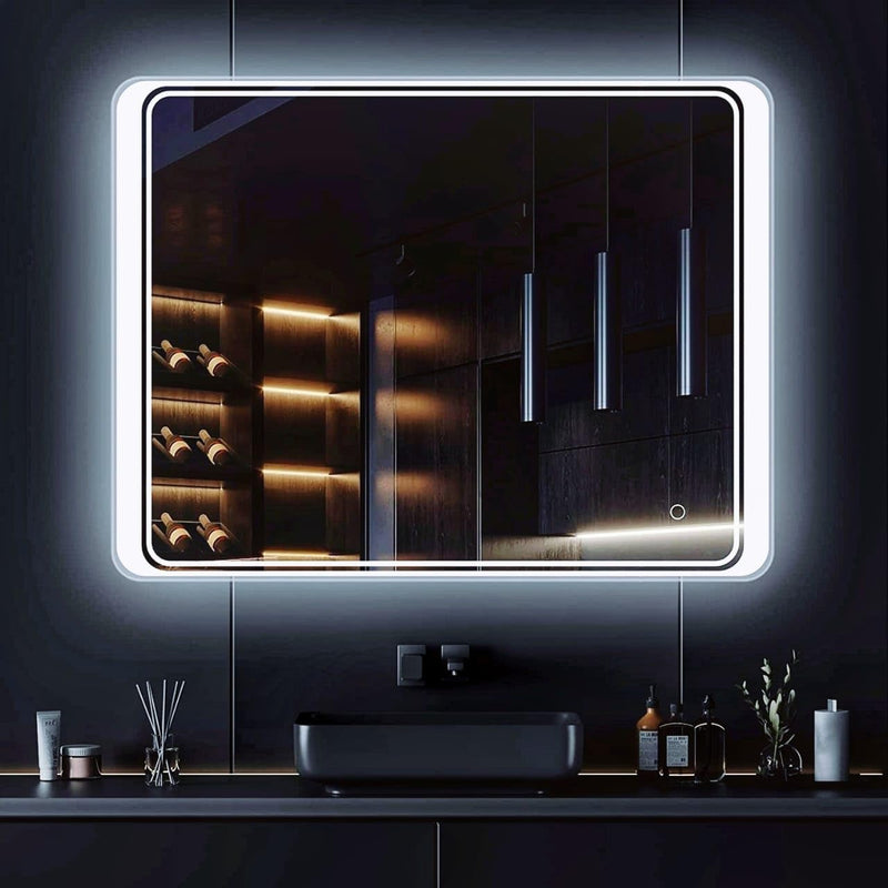 SmileSellers Led mirror | Backlit Bathroom Mirror with Imported Touch Sensor + Dimmer + White Light + Cool Day Light + Warm Light | 24X18 Inch(Framed, Rectangular)