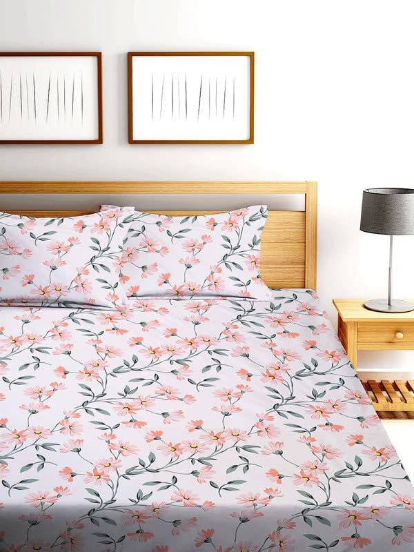 SHOMES All Around Elastic Fitted King Size Double Bed Bedsheet with 2 Large Pillow Covers Fits Upto Mattress of 8 Inches,Size - 72 x 78 x 8 Inches- Floral, Cream