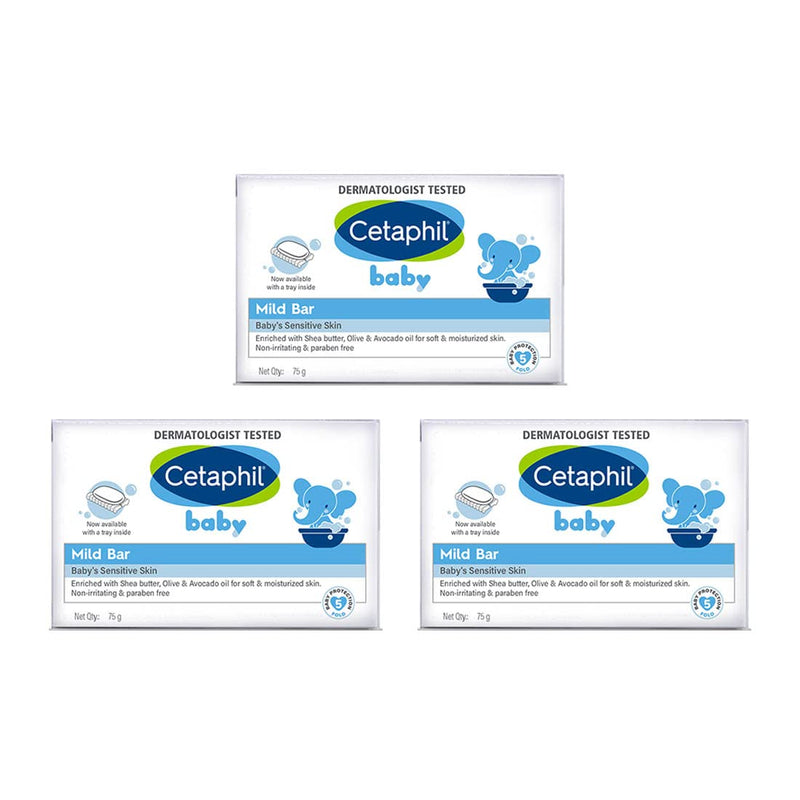 Cetaphil Baby Mild Bar for Face and Body Pack of 3, (75g x 3, Sensitive Skin)