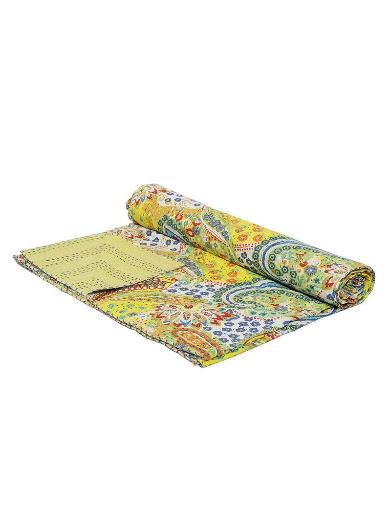 Textile Work Creations Kantha Quilt -Hippie Bed Cover Throw and Cotton Blanket Twin-Size Kantha Quilt Handmade 60 x90 inch Single Size