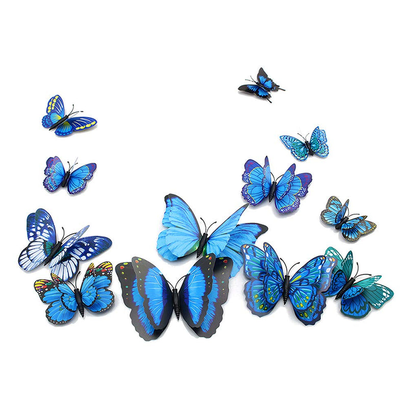 Liv'Oliv 12 Pcs 3D Metal Butterfly Wall Stickers (Blue)