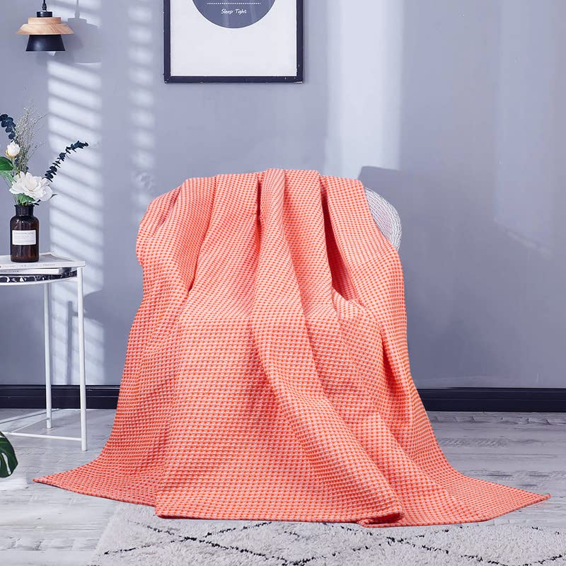 BSB HOME 100% Pure Cotton Thermal Blanket Breathable, Soft Waffle, Cozy & Skin Friendly All Season for Bed & Sofa Indoor andOutdoor Single Bed Blanket | Dohar (Colour-Orange, 152 x 228 Cm)