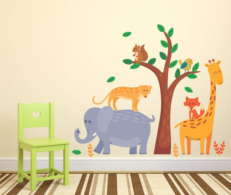 Tuffuk Jungle Animals Large Vinyl Wallstickers for Home Decorations(80 cm x 70 cm)5TZ0170