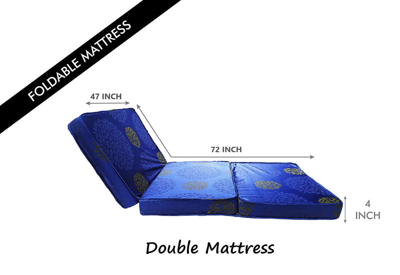 CH, COOL HOME Travel Bed 4-inch Soft Single Dual Comfort Folding Mattress (Blue, Double)