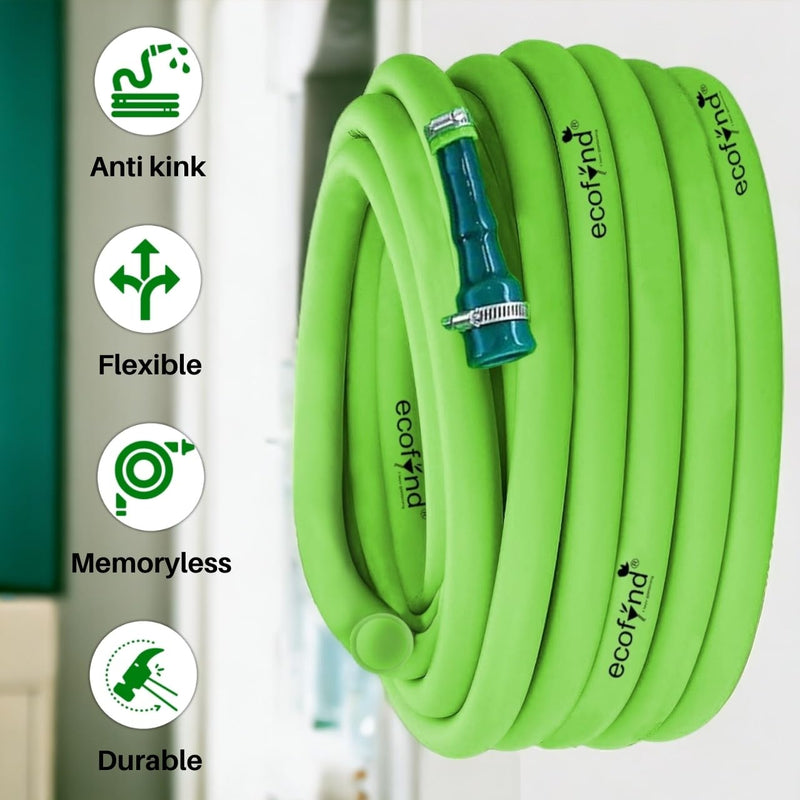 ecofynd 15 Meter/50 Feet, 1/2 Inch Flexible PVC Green Water Pipe, Heavy Duty Long Pipes with Tap Hose Connectors, Home Garden, Car Wash, Floor Clean, Park Cleaning, Outdoor Indoor Use