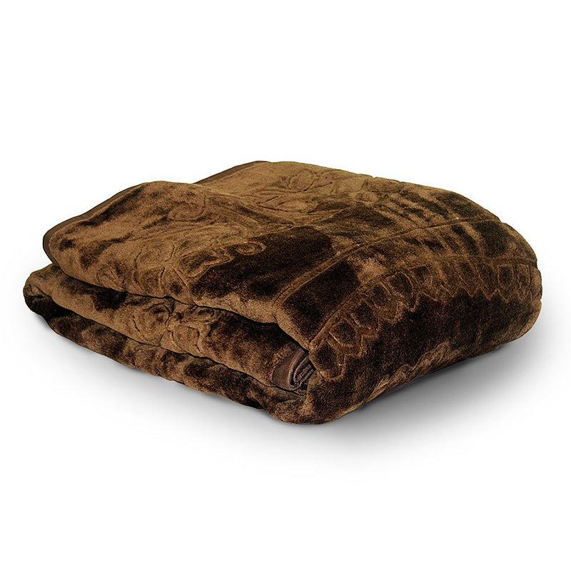 Little India Rich Look Soft Embossed Floral Microfibre Single Blanket - Brown