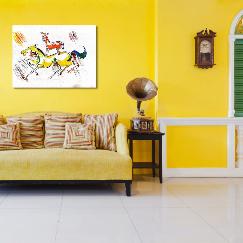 Sonajuri Arts | Rocking Horse Handmade Painting By Majnu Bhai From Welcome Movie - Anil Kapoor – Acrylic Painting – Souravi Das Decorative Gift Item Painting, Floral, Multicolor