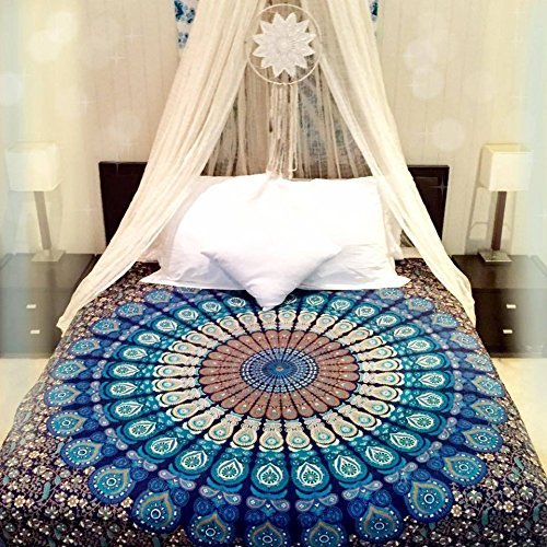 Raj Handicrafts Twin Mandala Cotton Tapestries Throw Blanket (Blue, 84x54 Inches)