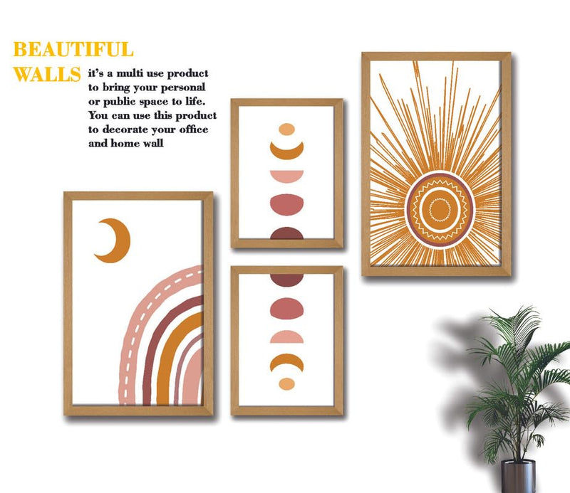 SAF paintings Set of 4 Modern Art Premium Brown frame painting for Wall Decoration SA-B04M2K2