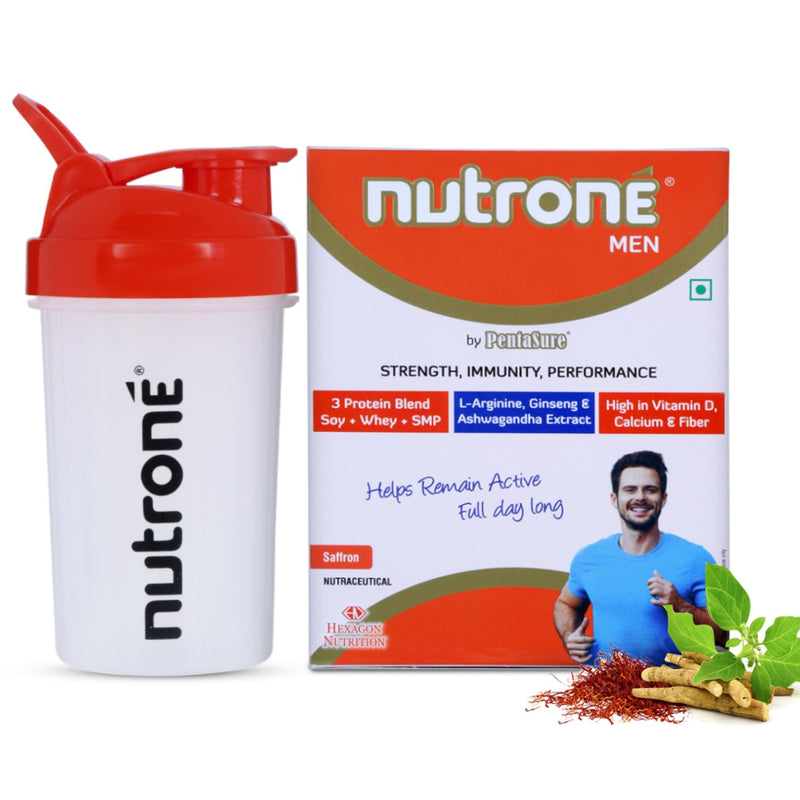 Nutrone Men Saffron Flavour 3 Protein Blend (Soy+Whey+SMP) Powder by Pentasure, 300g Carton with Free Shaker