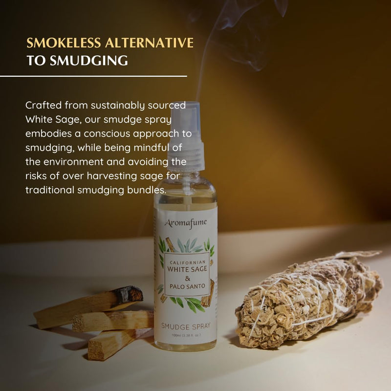 White Sage & Palo Santo Smudge Spray by Aromafume | 100ml/3.3 oz | Sage Spray for Cleansing Negative Energy & Protection | Non-Toxic | Room Spray for Spiritual Cleansing, Smokeless Sage Smudging