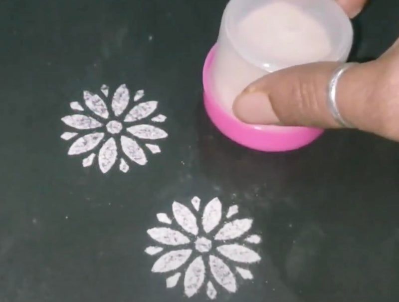 ICON Rangoli Stamp Filler Set of 12 pcs | Rangoli Dabbi| Rangoli Making Kit | Rangoli Stencils (Om, Swastik, Lotus, Diya, Charan and Flower Designs) for Indoor/Outdoor Decorative Rangoli