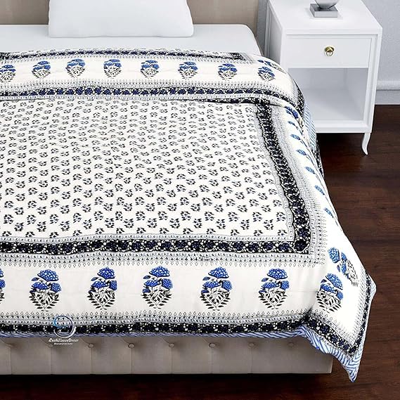 EMIOUR 400 Tc Pure Cotton Traditional Jaipuri Design Printed Light Weight Single Bed Quilt/Razai/Rajai-85 X 55 Inches (Design 16),200 TC,Multicolor (Design 6)