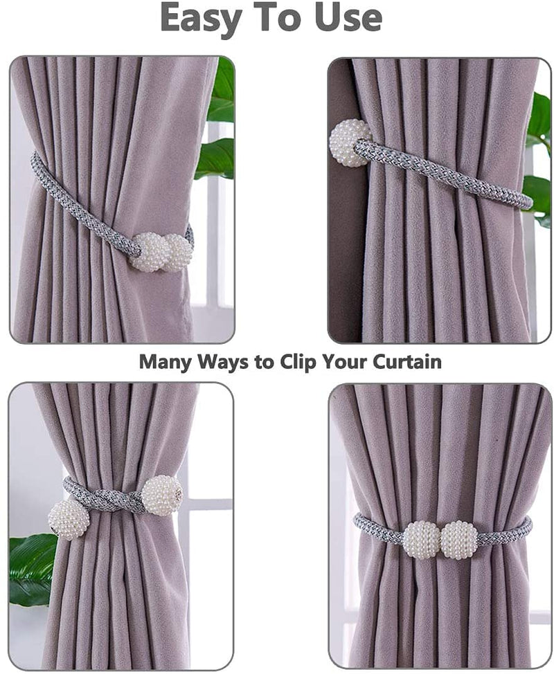 6 Pcs Magnetic Curtain Tiebacks, Sichumaria Pearl Ball Home Curtain Buckle,Curtain Holders Tieback Set of 3,Convenien Tie Backs Decorative Curtain Holdbacks for Window (6)