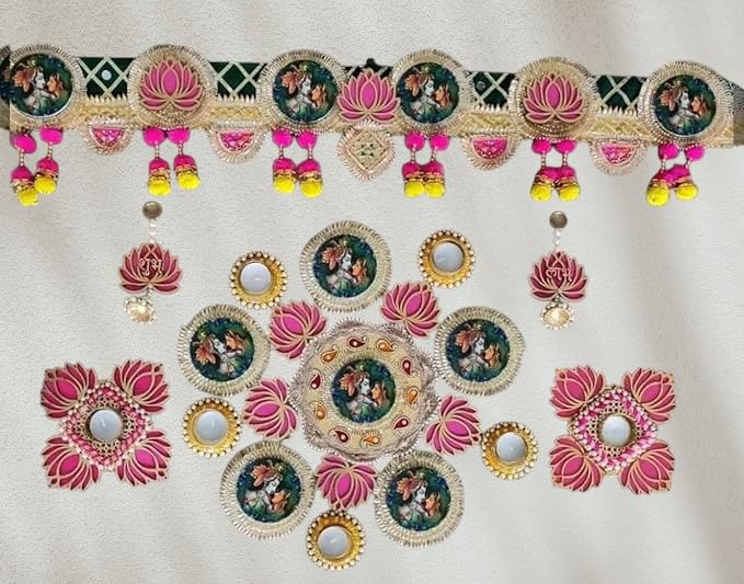 Sellplus Handmade Radha Krishna Ji Bandhanwar with Rangoli & Hanging | Side Torans | Decorative Hanging Wedding,Home,Office, Festivals is Very Useful (Combo)