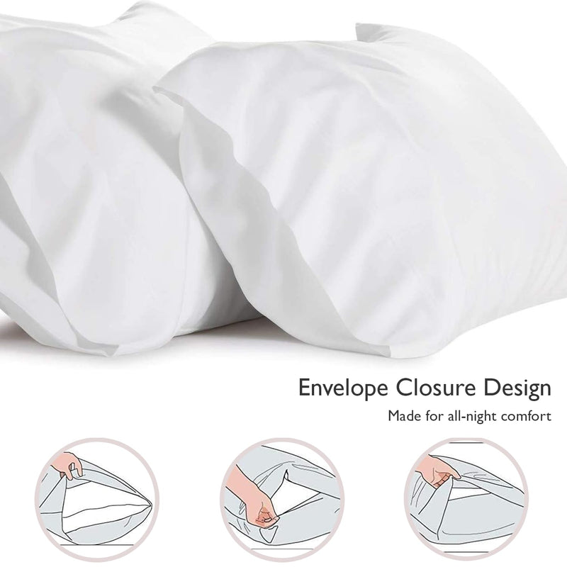 LINENWALAS Cotton 400 TC Pillow Cover, Set of 2 Pillowcovers in White, Standard Size Pillowcase, Pillow Covers with Envelope Closure (17x27 Inch, White)