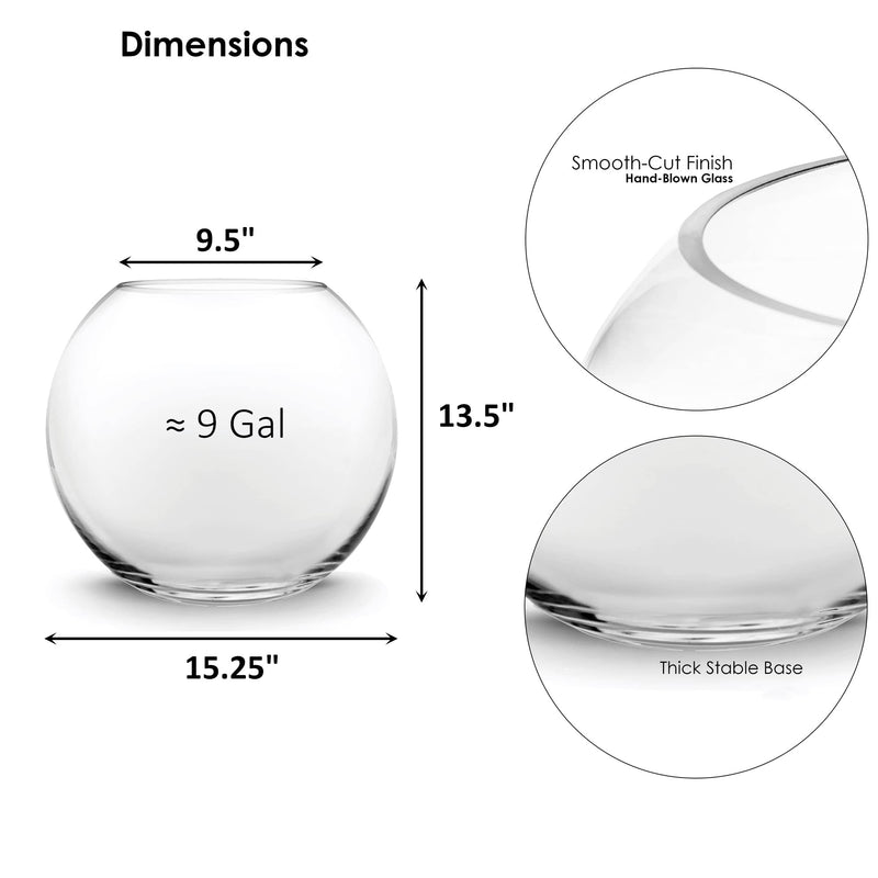 CYS EXCEL Large Glass Bubble Bowl (H-13.5" W-15.25", Approx. 9 Gal.) | Multiple Size Choices Bowl Vase | Glass Round Bowl Terrarium | Globe Flower Vase Centerpiece