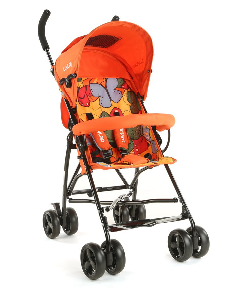 LuvLap Tutti Fruti Baby Stroller / Buggy, Compact & Travel friendly baby pram, for Baby & Kids, 6-36 Months, with 5 point safety harness, adjustable seat recline, 15Kg capacity (Orange)