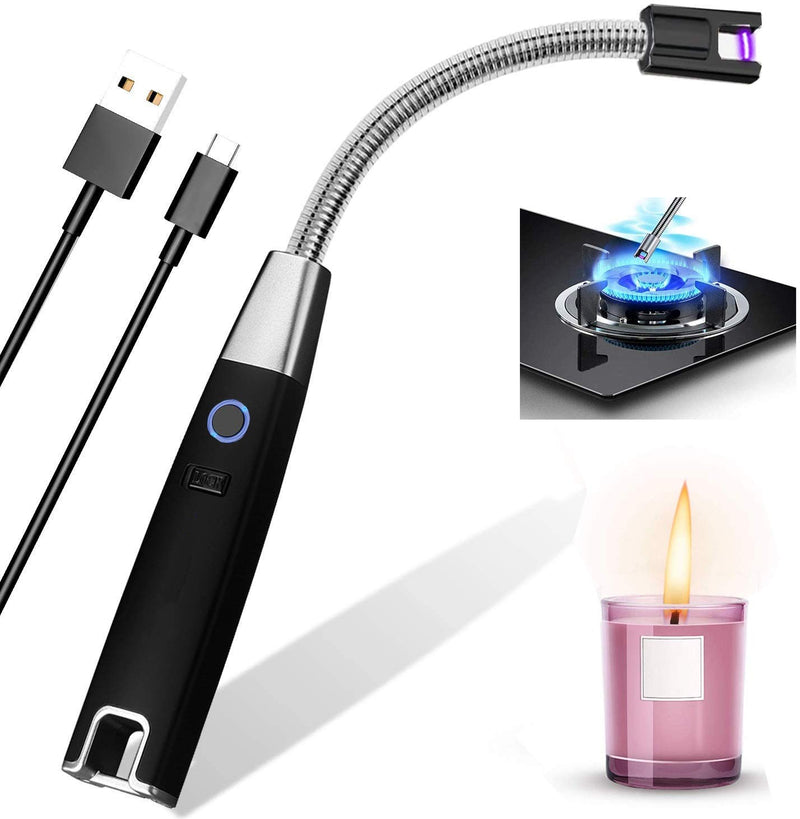 DOCOSS - Rechargeable Electric Lighter Kitchen Gas Lighter 280 mAh High battery Capacity Chargeable USB Arc Long Lighter for Candle Flexible Lighter Neck for Gas,diyas,agarbatti,Candles(Black)