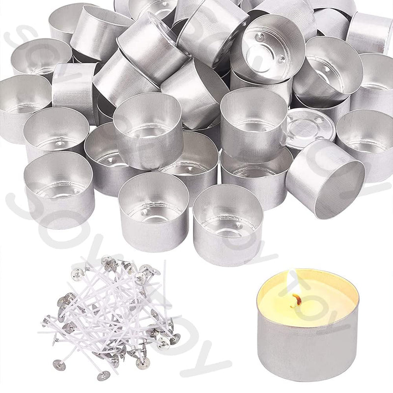 SOY TOY Tealight Aluminium Empty Collar 300 Cups + 300 Units Cotton Wicks for DIY Tealight Candles |Candle Containers for Tealight Candle Making | |Party, Wedding (Pack of 3)